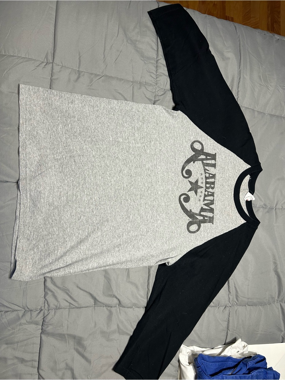 Anvil Gray and Black Raglan Tee with Script Graphic